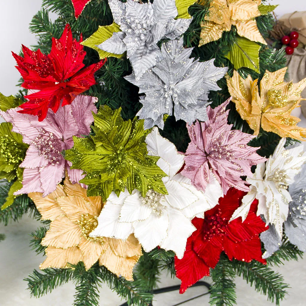 25 # искусственные цветы для украшения Блестящий искусственный цветок Poinsettia DIY