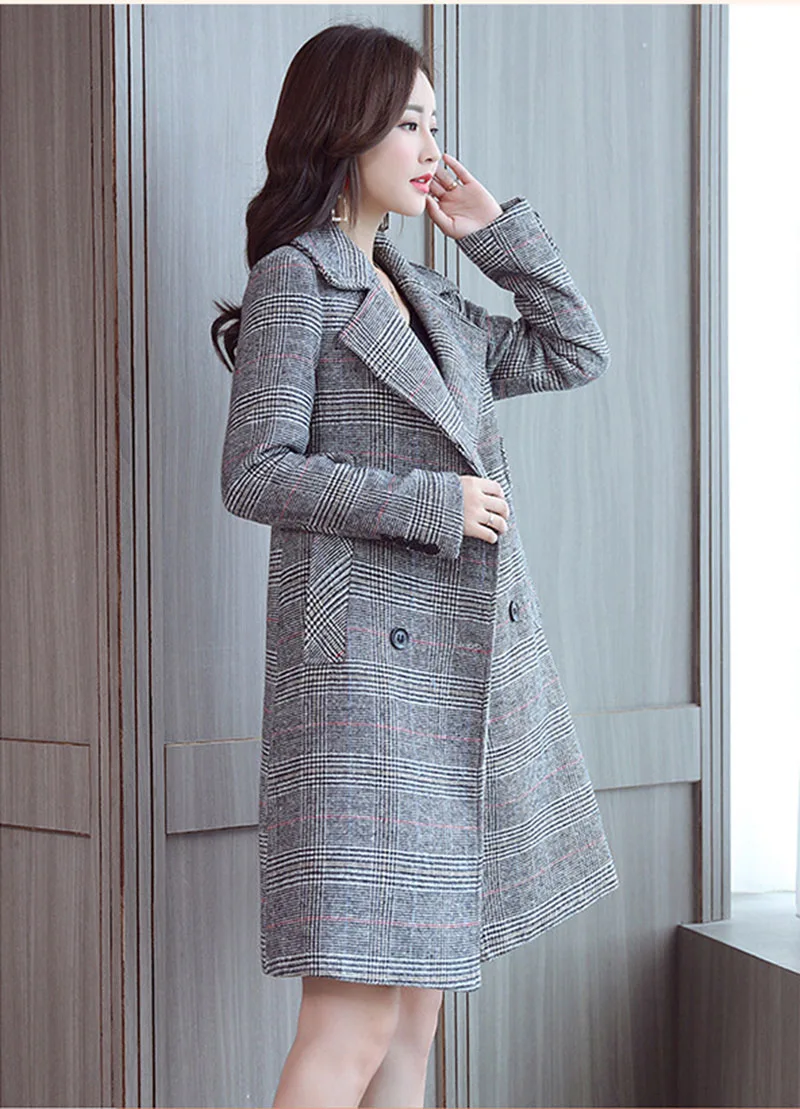 autumn and winter women's new ladies double-breasted color matching retro coat temperament coat trench coat