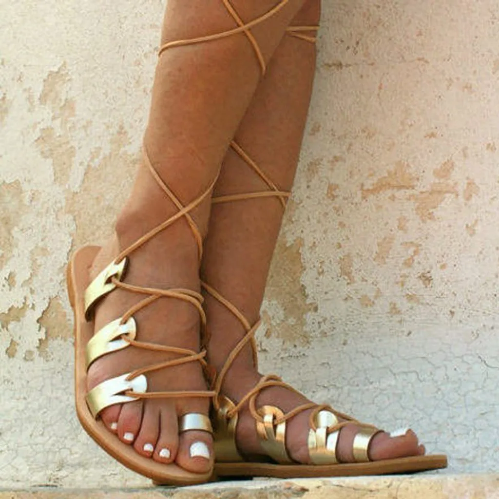 

Women Gladiator Sandals Summer Open-Toe Strap Roman Wind Straps Toe 2019 Roman Sandals Shoes Large Size Feminino#G4