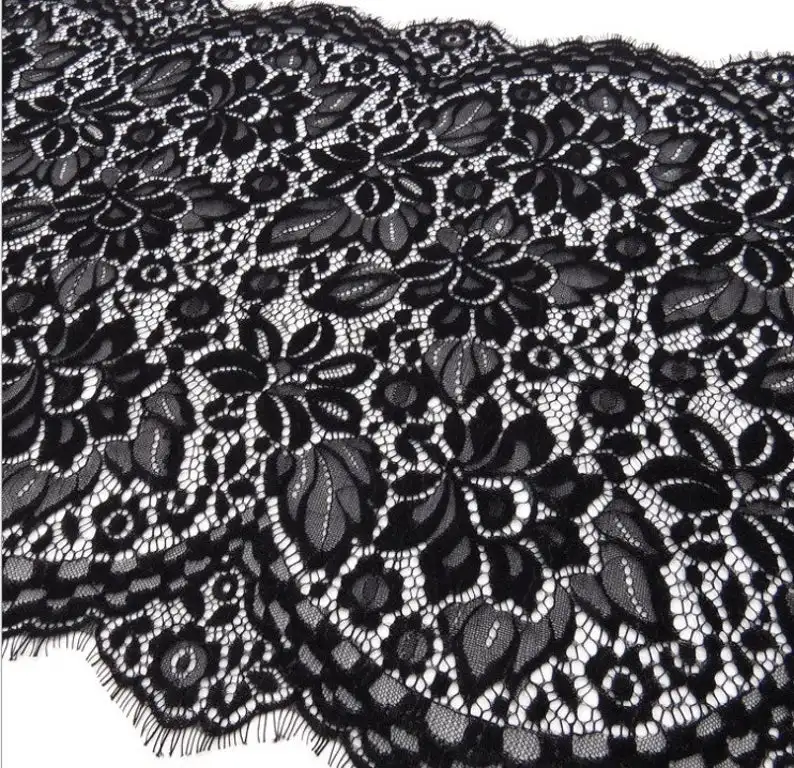

french chantilly lace fabric, eyelash lace trim in off white/black for wedding dress, couture, curtains Price: