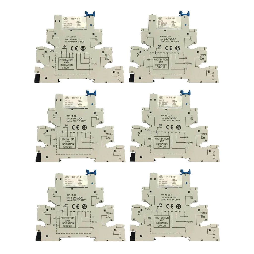 6 Pieces 5 PIN Relay Socket 6-24V AC/DC 6A Use with HF41F PCB Relay Module For Hongfa