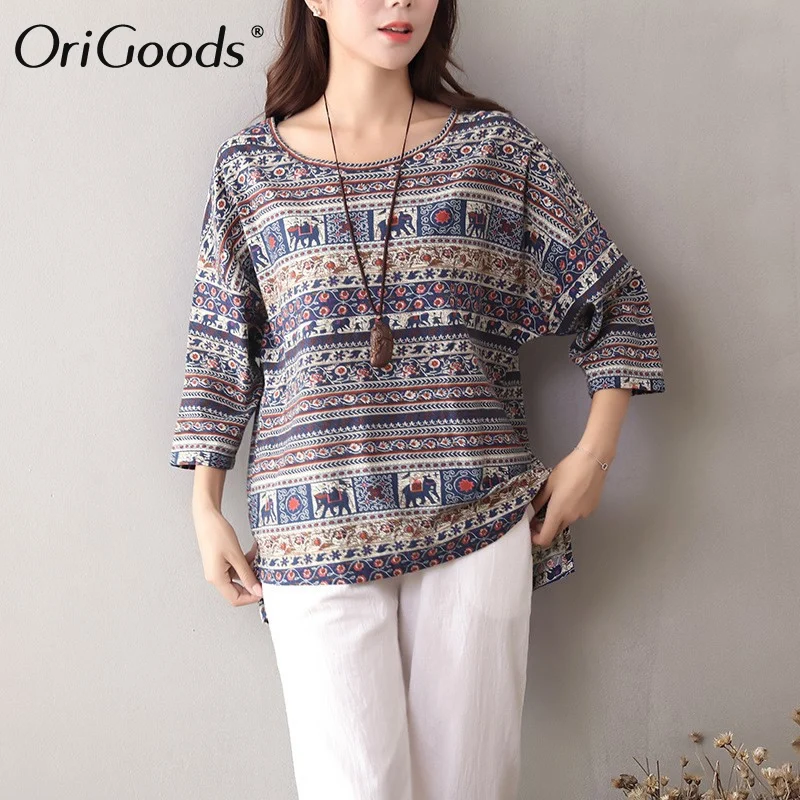 OriGoods Print T-Shirt Blouse Women Elephant Summer Tee Shirt Cotton O-neck Loose Casual Blusas Tops C064 | Женская одежда