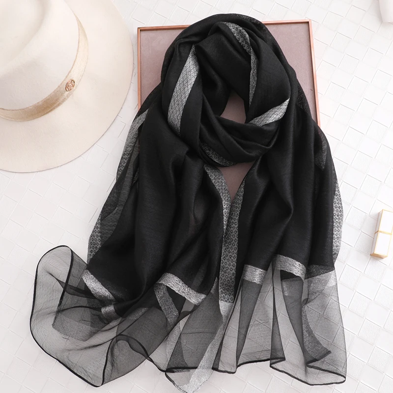 Empfohlen LU3ds 100% Silk Scarf Women's Fashion Large Sunscreen Shawls Wraps Lightweight Striped Pattern Wool Wraps for Woman Empfohlen LU3ds 100% Silk Scarf Women's Fashion Large Sunscreen Shawls Wraps Lightweight Striped Pattern Wool Wraps for Woman