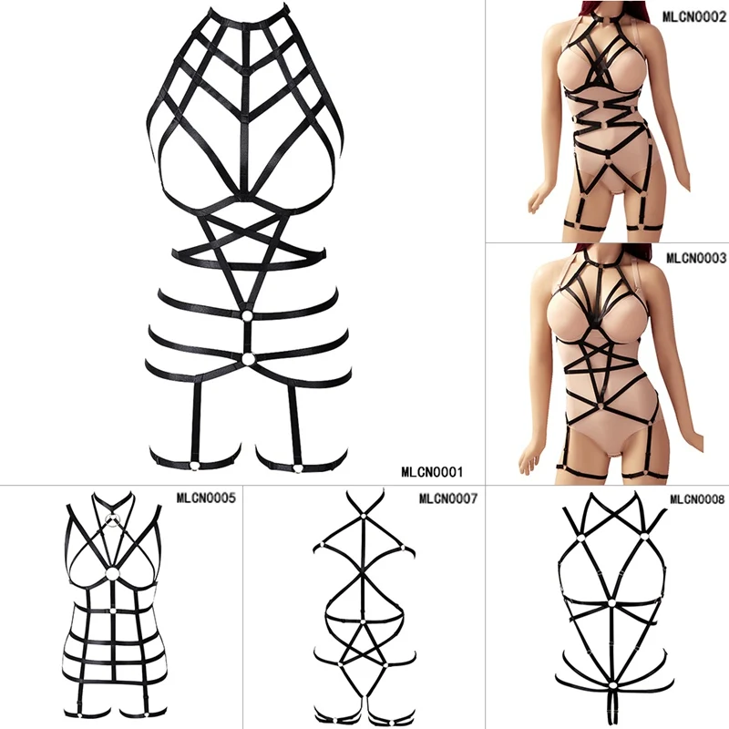 

Black Full Body Harness Sexy Lingerie Set Gothic Cage Bra Fetish Chest Belt Thigh Bondage Strappy Adjust Tops Dance Club Rave