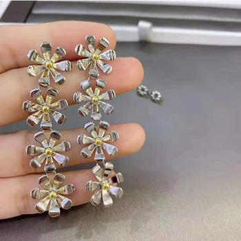 

New High Quality S925 Sterling Silver Fashion Four-row Plum Blossom Elegant Charm Earrings Luxury Gift For Ladies Holiday Party