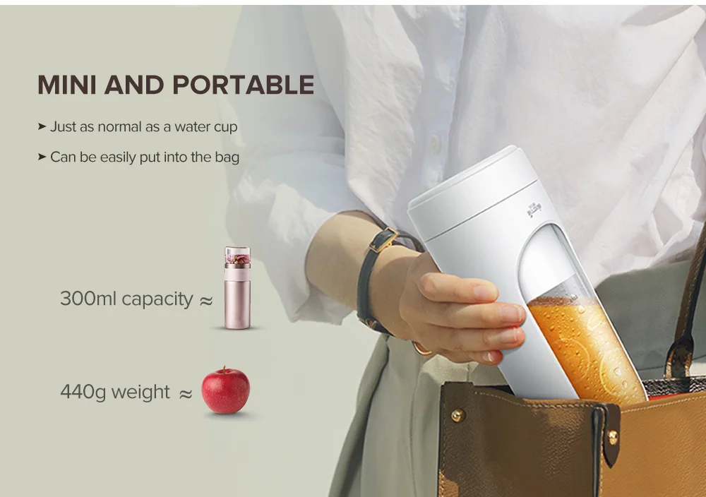 Deerma DEM - NU30 Portable Fruit Juicer 300ml USB Rechargeable Mini Wireless DIY Milkshake Smoothie Blender Sports Cup