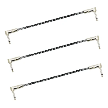 

1 Feet Guitar Patch Cable with 1/4 inch Right Angle Plugs, Black and White Tweed Woven Jacket,3 Pack