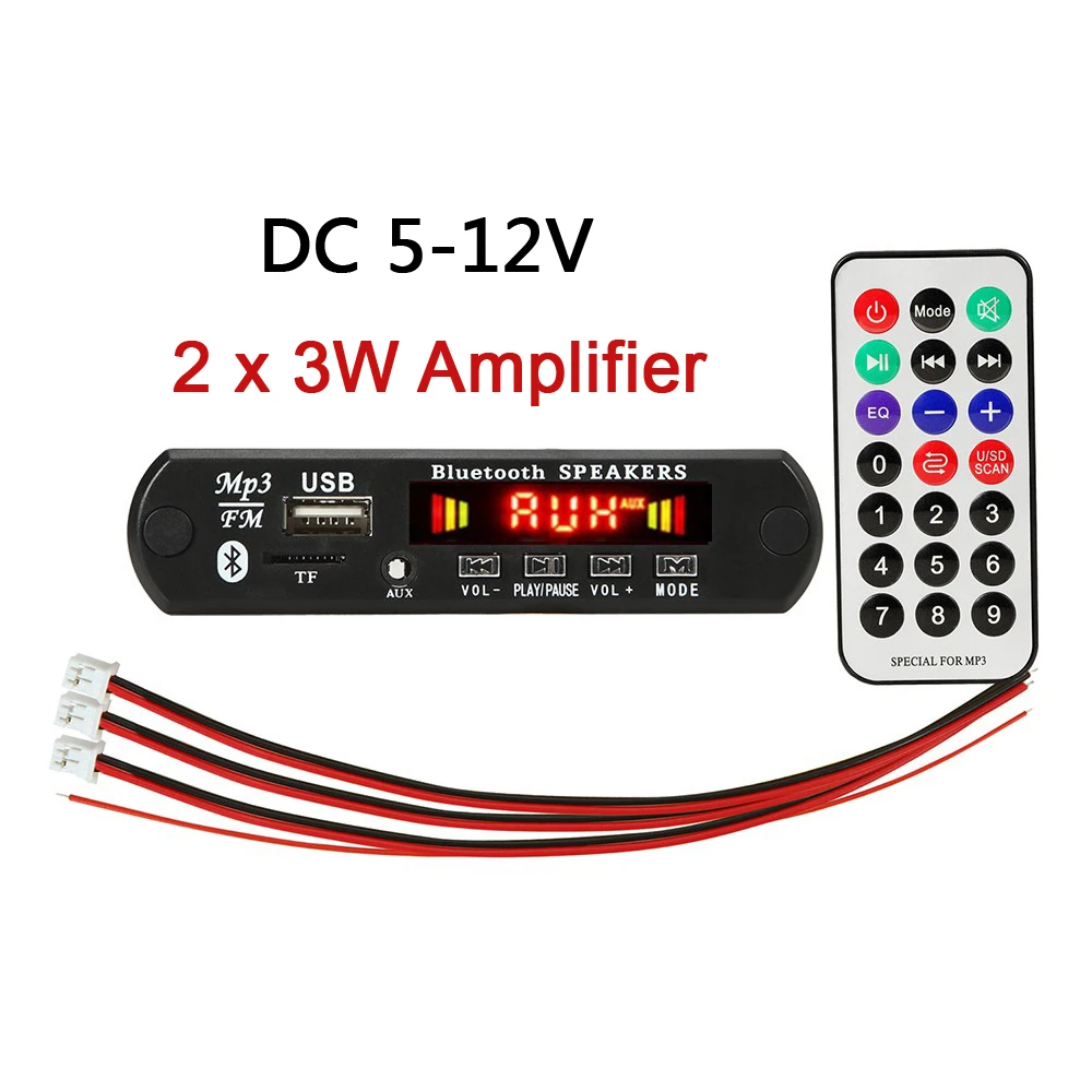 2*3W Amplifier Wireless MP3 WAV Decoder Decoding Board Module 12v Car USB MP3 Player WAV TF Card Slot / USB / FM Radio Module 