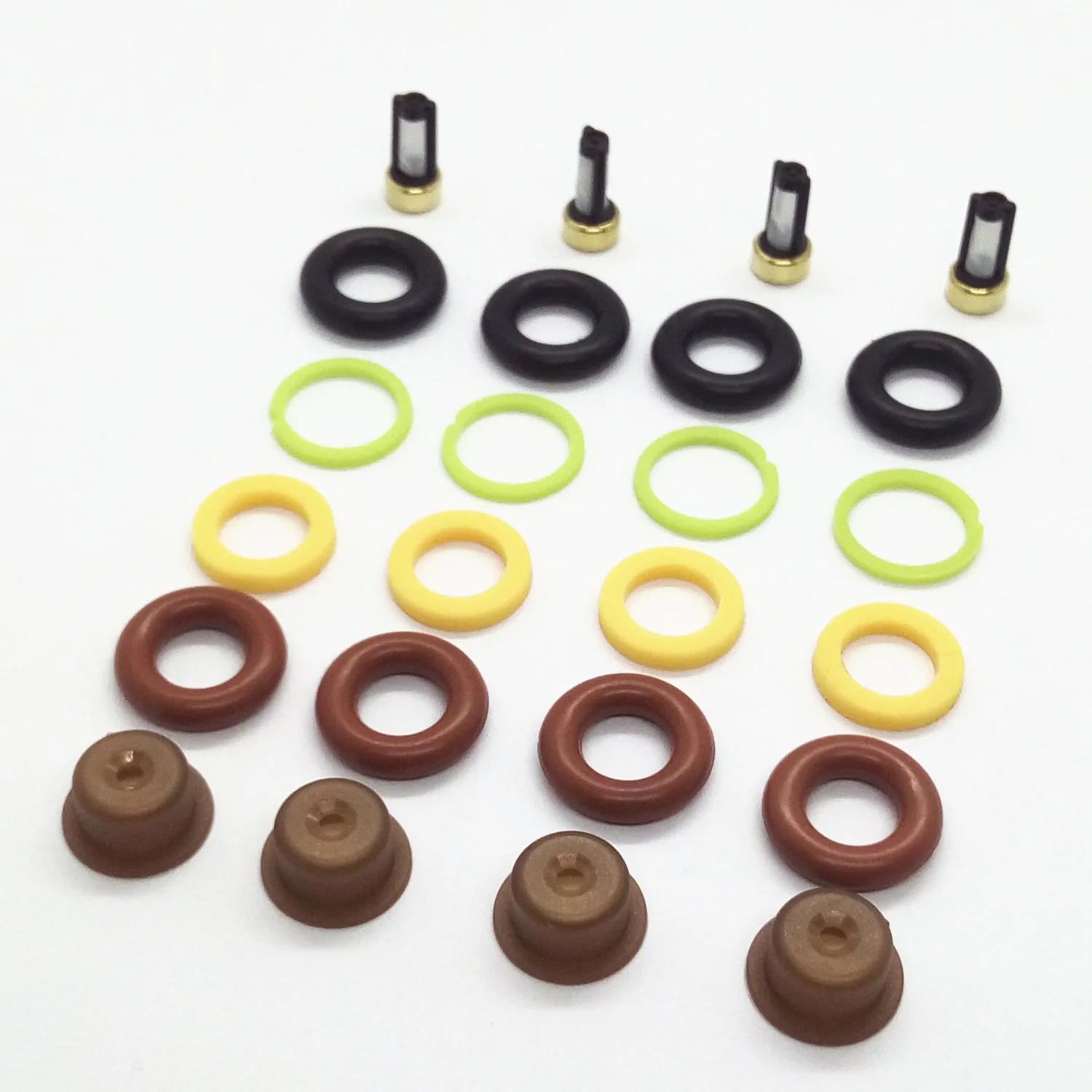 Fuel Injector Repair Kits 4 Sets Fit for Bo*Ch Universal Rebuild Parts AY-RK000 (Filter,Orings,Caps,Gasket) fuel injector repair kit
