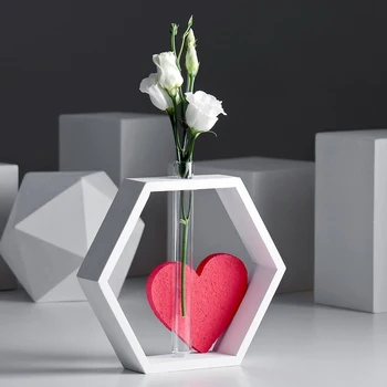 

Frame-vase for Flowers "hexagon with heart", color white, 22x4x22 cm