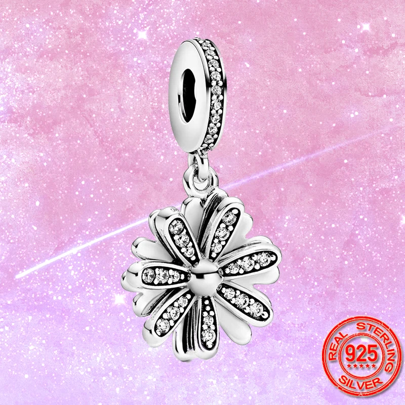 

Real 925 Sterling Silver Sparkling Daisy Flower Dangle Charm Beads fit Original Pandora Charms Bracelet Pendant Necklace Jewelry