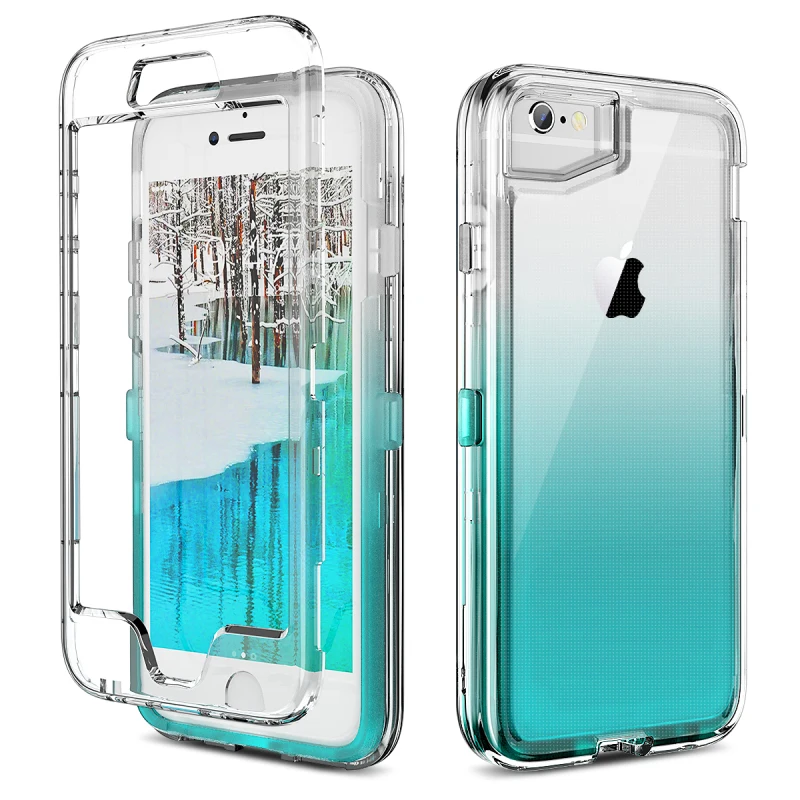 Gradient Case For iPhone 7 8 6 6s Plus XR X Xs Clear Hard PC Bumper 3 in 1 Silicone Transparent cover capa Coque | Мобильные