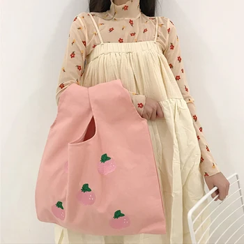 

Ansloth Fruit Pattern Shopping Bags Brand Women Bag Embroidery Shoulder Bag Large Capacity Canvas Shopping Bag Foldable HPS899