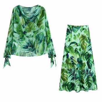 

Women Blouse and Skirt Summer 2020 New Fashion Tropical Prints Plus Size Shirt Long Skirts Female 2 Pieces Set