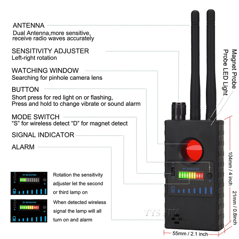 Wi-Fi Pinhole Скрытая камера детектор двойная антенна G529 RF сигнал секретный gps аудио GSM Мобильный микро Cam анти-скрытый шпион ошибка искатель