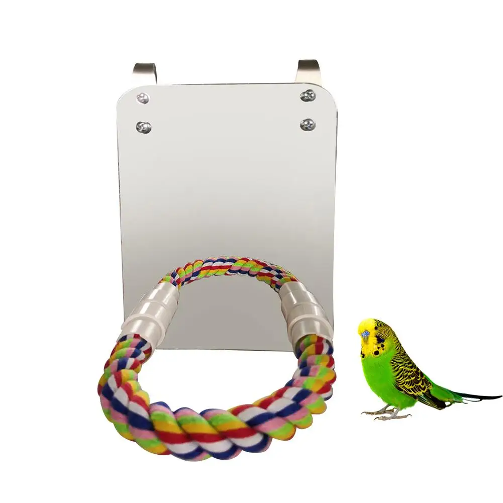 Птичье зеркало из нержавеющей стали с веревочным окунем устойчивые к укусам игрушки для птиц качели удобный окунь для попугаев