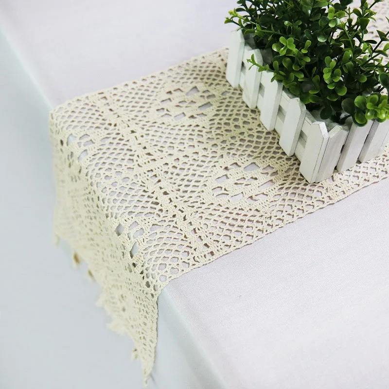 Beige 1 шт. Lurxury Вязание крючком кружева вышитые цветочные настольная дорожка с кисточкой для дня рождения Свадьба Рождество фестиваль вечерние дома поставка - Цвет: Beige