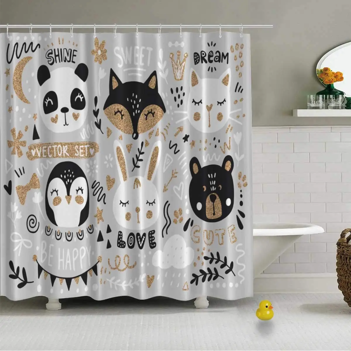 Современная занавеска для душа в ванную комнату с векторным изображением