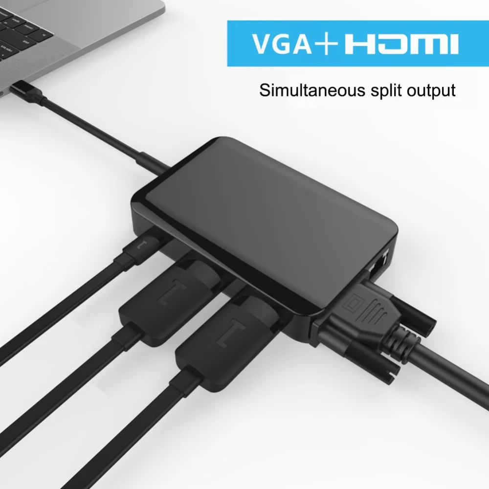 USB C концентратор 9 в 1 USB C адаптер концентратор для Ethernet HDMI концентратор данных/PD Зарядка 3 Usb 3,0 SD/TF кард-ридер/3,5 мм аудио