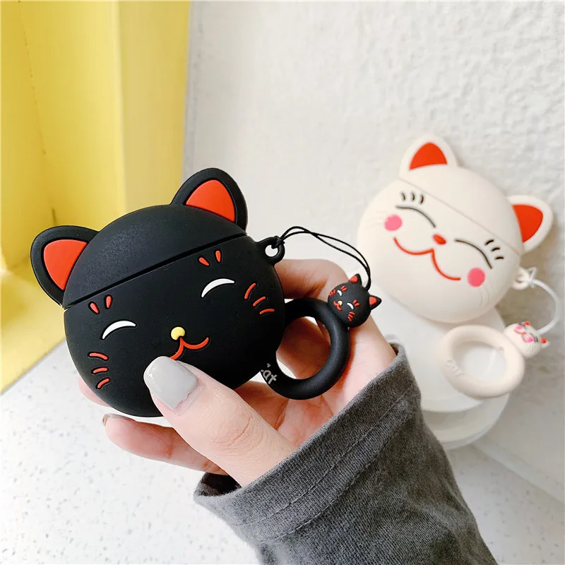 3D футболки с рисунками милого смайлика и Lucky Cat Сумочка для денег силиконовый чехол для Apple Airpods 1 2 Беспроводной наушники китайская живопись слов с крышкой