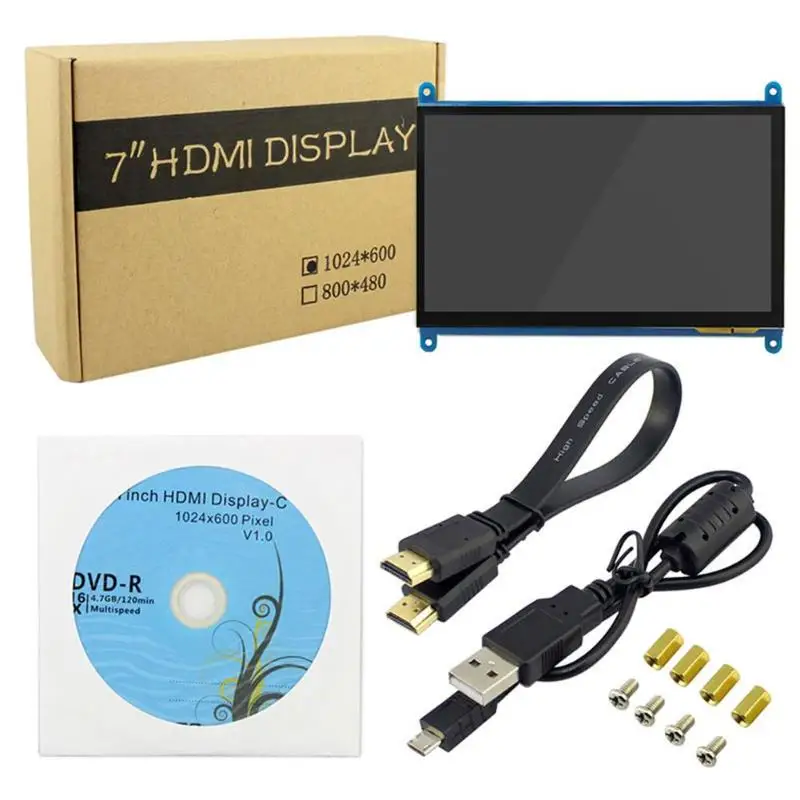 7 inch LCD Display Capacitive Touch Screen HDMI HD Monitor for RPi 4B/3B+ LCD Screen HDMI Monitor Replacement for Raspberry Pi