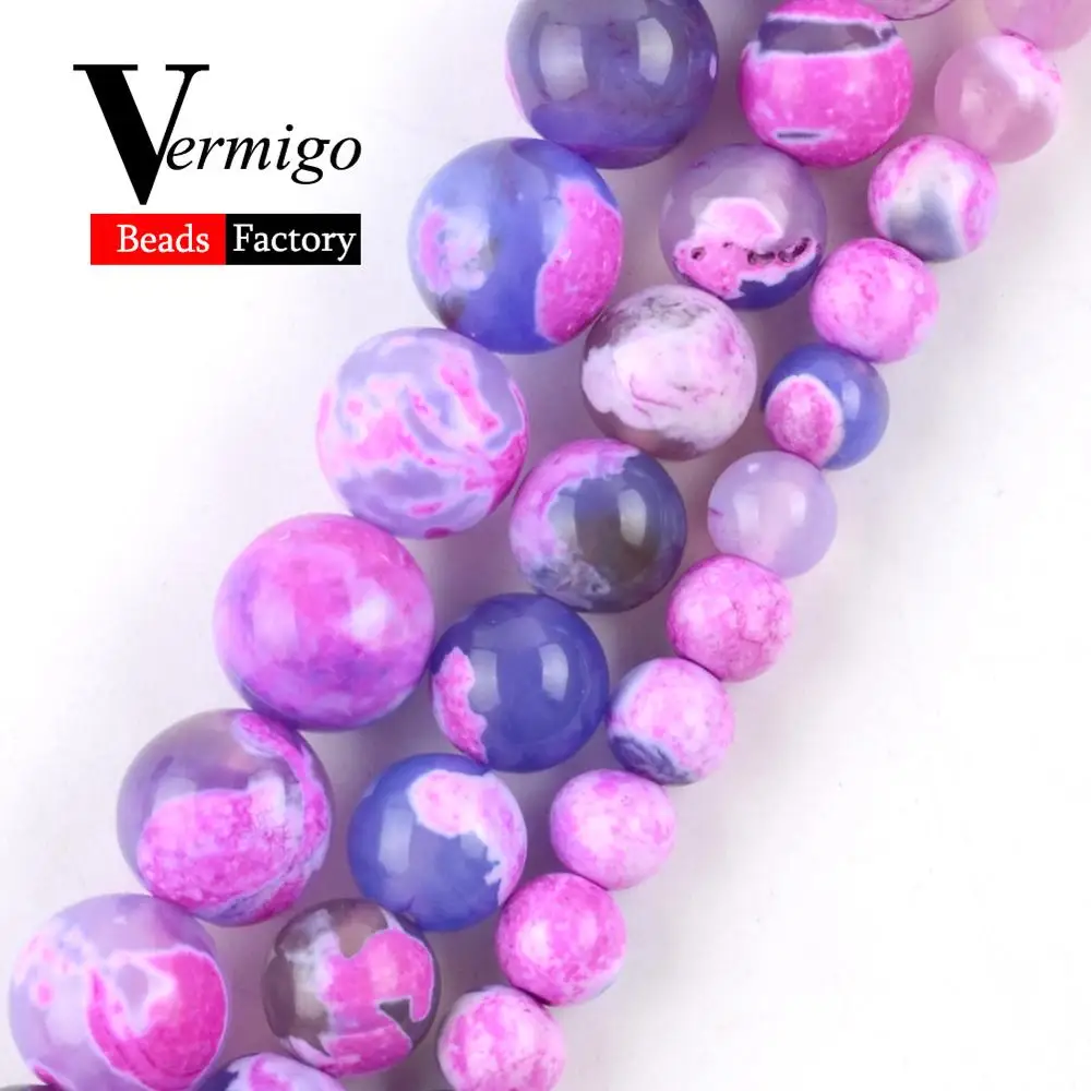 

Natural Fuchsia Fire Agates Stone Round Beads For Jewelry Making DIY Necklace Bracelet 6-10mm Spacer Beads Accessories 15"
