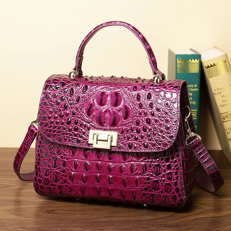 Kaisiludi, кожаная сумка, сумка, новинка, Бизнес Стиль, крокодиловый принт, женская сумка на одно плечо, модная, Воловья кожа, ранец - Color: Purple