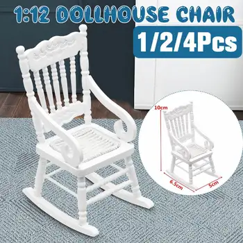 

1:12 Dollhouse Miniature Furniture White Wooden Rocking Chair Stool Seat Dolls House Room Furniture Ornament Accessories Toy