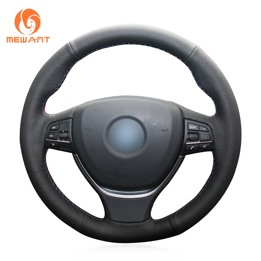 cheap MEWANT Black Genuine Leather Hand Sew Wrap Car Steering Wheel Cover for BMW F10 F11 (Touring) F07 (GT) F12 F13 F06 F01 F02