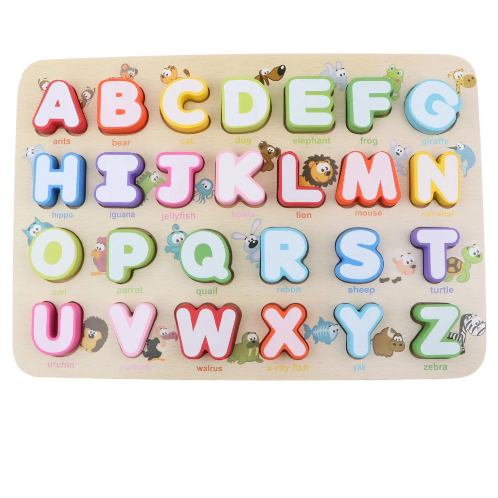 Wooden Uppercase Letter Blocks Alphabet Board Learning Kids Spelling Toy Writing Sorting Matching Developmental Puzzle