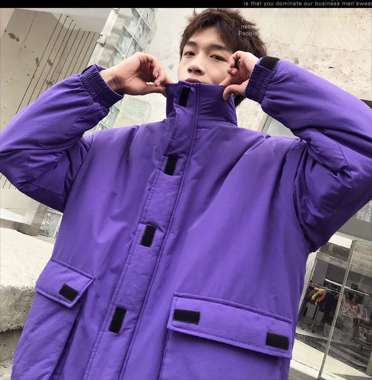 Зима стиль Мужская одежда Гонконгский стиль липучка клей карман снизу шнурок-мужская повседневная куртка