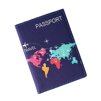 

Blue World Map Travel Passport Holder Credit Card Passport Cover PU Leather Men/Women Bank ID Card Holder Ticket Folder 1PC