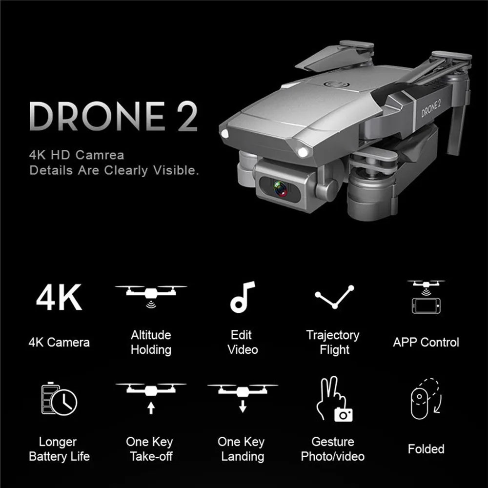 4K/ 1080P/ 720P HD Camera Drone 2 E68 FPV WIFI Aircraft Foldable Quadcopter Remote Control RC Drone with Wide Angle HD Camera