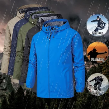 

2020 Waterproof Coat Windproof Warm Solid Color Lightweight Hooded Zipper Fashion Male Outdoor Sportswear Men Winter Jacket