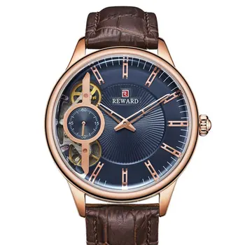 

Fashionable Design Men Soft PU Leather Strap Wrist Watch Men Male Round Shape Automatic Mechanical Wristwatch Best Gift