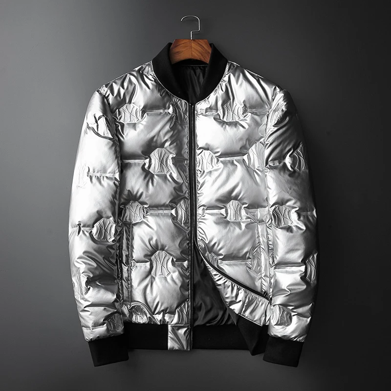 

High Quality Silver Men's down Jacket 2019 Winter Feather US EU Popular Outdoor stage wear Thick Warm Male Winter Jacket 19819