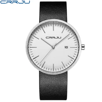 

CRRJU Men's Watches Business Date Analog Quartz WristWatch Men Military Leather Wristwatch Luxury Brand Wristwatches for Men