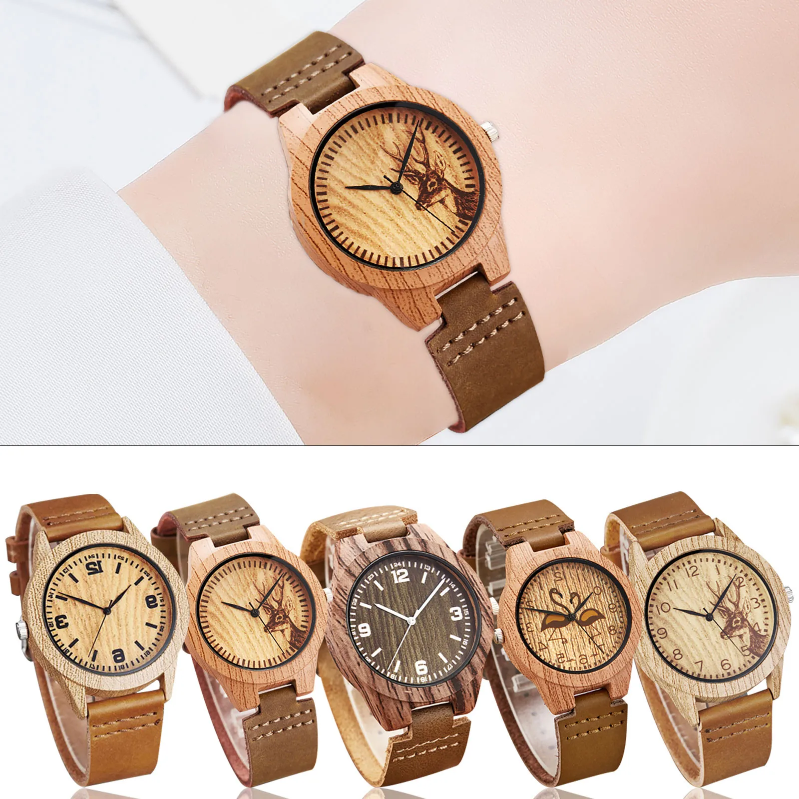 Wristwatches Ladies 2021 Leather Simple Retro Watchband Wooden Dial Personality Watch Reveals Your Temperament часы женские |