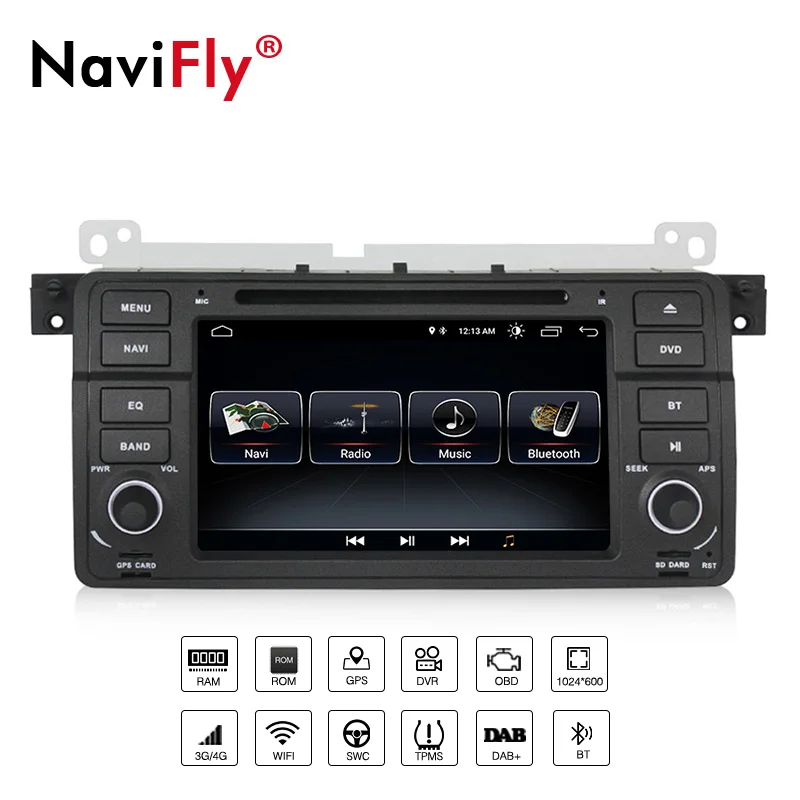 Discount Navi-Fly Quad core Android8.1 32G ROM HD screen 1024x600 Car Audio dvd player gps navigator for BMW/E46/M3with RDS WIFI BT Radio 3