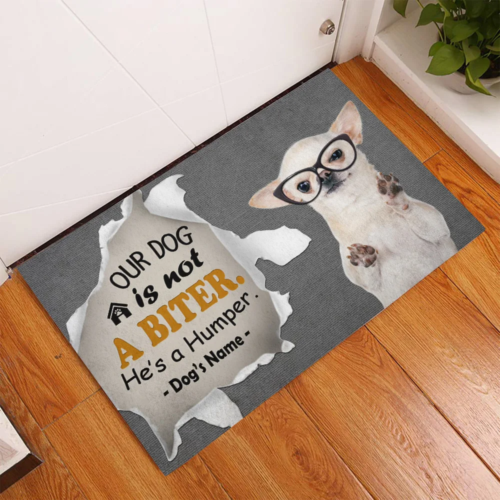 

CLOOCL Chihuahua Our Dog Is Not A Biter Doormat Decor 3D Print Absorbent Doormat Non-Slip Flannel Carpet for Bedroom Bathroom