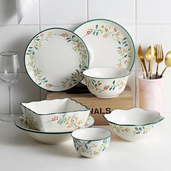 

Creative Dish Plate Suit Set Porcelain Dinner Tableware Set Breakfast Dumpling Dish With Vinegar Saucer Family Bowl Soup Plate