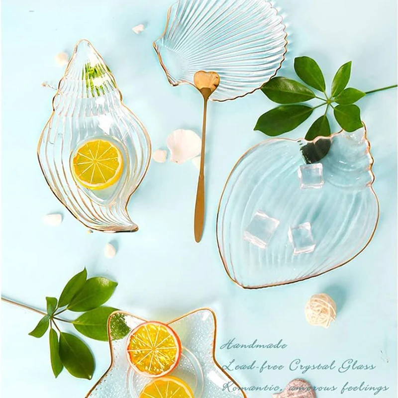 Прозрачный десертная тарелка Стекло салатницы милые декоративные океанская раковина ЛОТОК блюдо Золотой лоток для фруктов, овощей печенья|Блюдца и тарелки| | АлиЭкспресс - Warm Daily Life Store: потрясающая стеклянная посуда