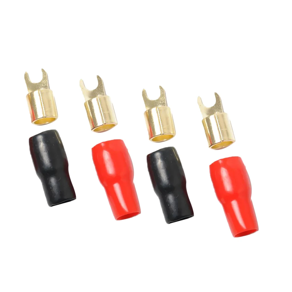 2 Pairs 4 AWG Gauge Fork Terminals Wire Connector Kit Positive+Negative