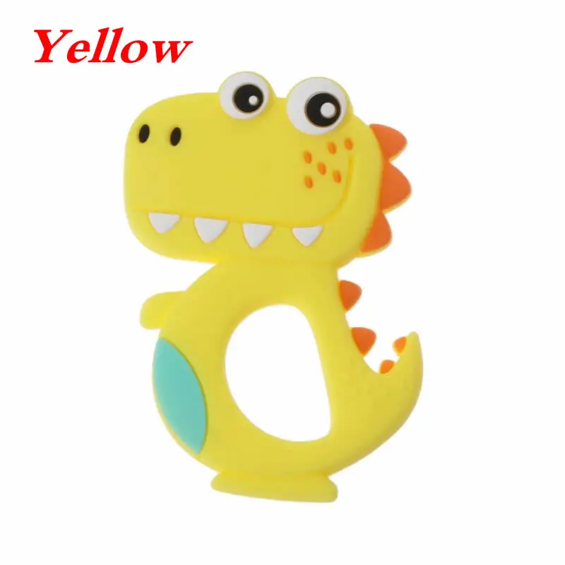 Yellow Силиконовые Прорезыватели для зубов в виде животных, динозавров, детское кольцо, Прорезыватель для зубов, Детские Жевательные подвески, подарок для прорезывания зубов, игрушки для малышей, DXAD - Цвет: Yellow