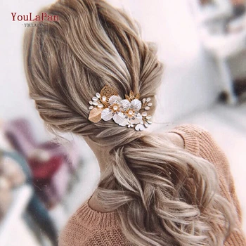 

YouLaPan HP269 Bride Comb Hair Piece Gold Bridal Hair Comb Bridal Gold Crystal Gold Hair Comb Flower Hair Pieces Gold Hair Piece