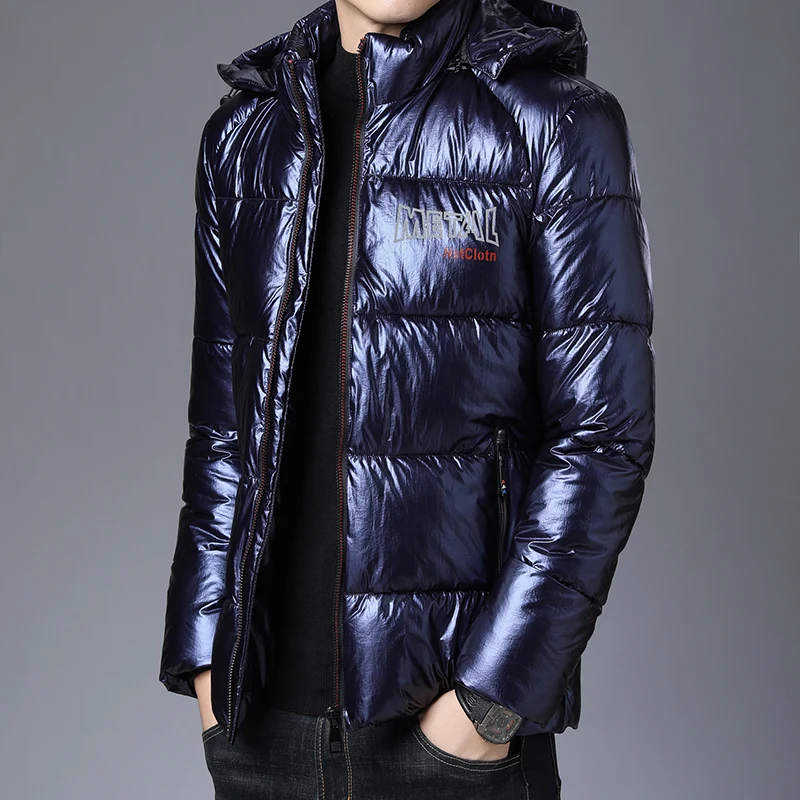 Толстая зимняя Модная брендовая куртка, Мужская Уличная куртка с капюшоном, стеганая куртка, Корейская пуховая куртка, Мужская одежда - Цвет: Синий