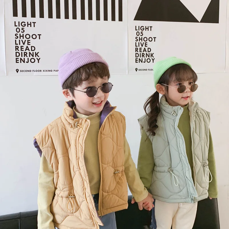WLG Autumn winter boys girls vest kids turtleneck yellow green cotton vest baby winter casual clothes