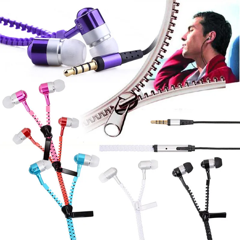 

3.5mm Zipper Headset In-Ear Earphone Earbuds With Mic Wired Earphone Phone Ear Hand Free For All Mobile Phone Bass Stereo