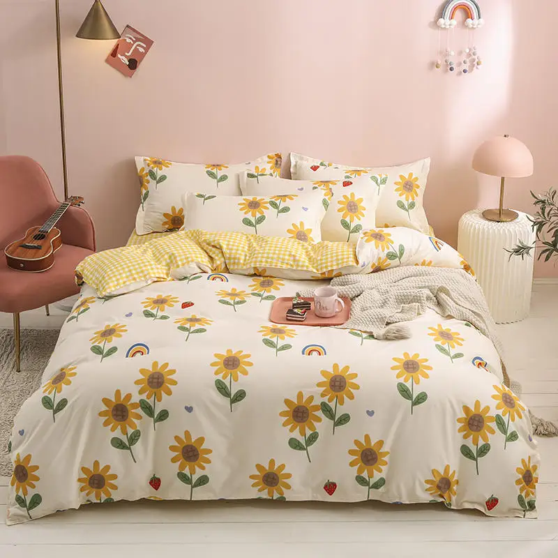 

4pcs Plaid Bedding Set Bed Linen Euro Duvet Cover 220x240 Printed Flat Sheet Bedspread Nordic Bed Cover Set Bed Set King Queen