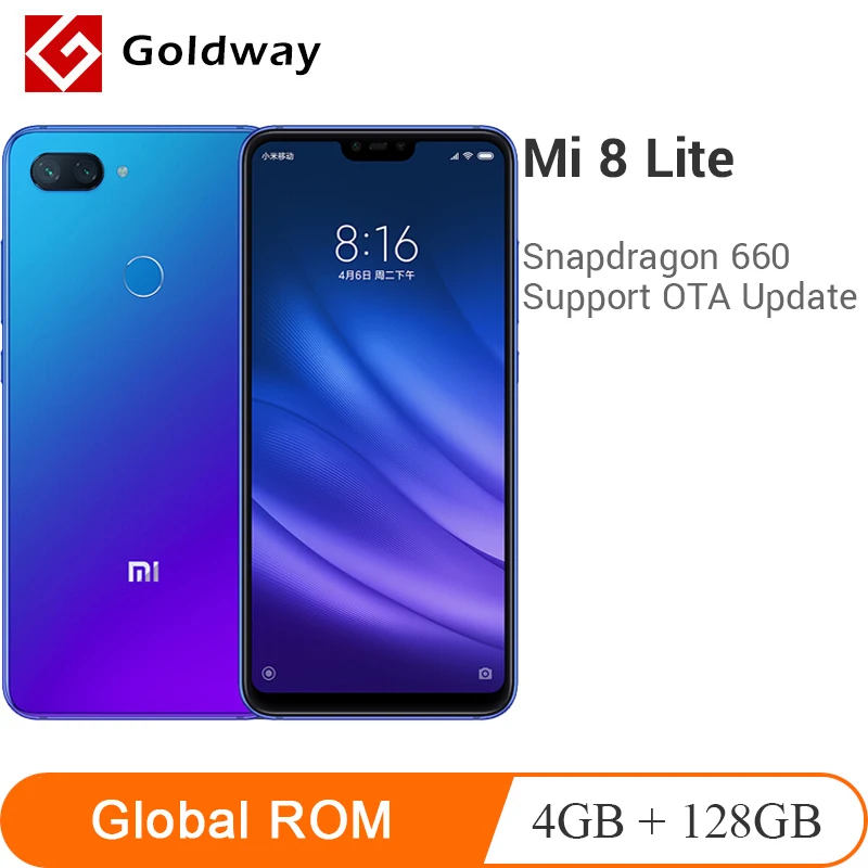 Xiaomi Mi 8 Lite 4GB128GB мобильный телефон Snapdragon 660 Восьмиядерный AI beauty 6,2" 19:9 Noble полноэкранный смартфон